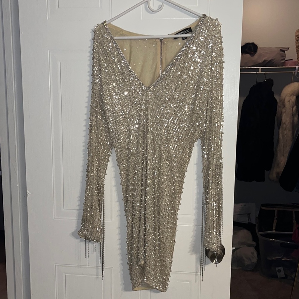 Cream jeweled dress size Large long sleeve zip down